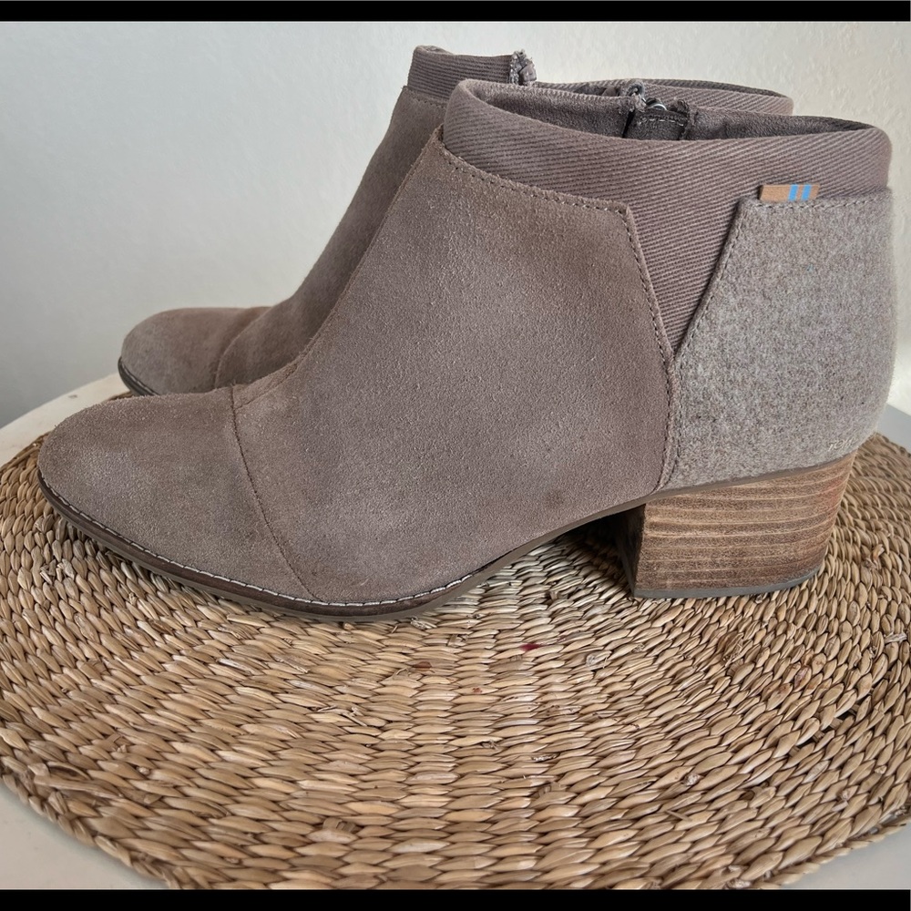 TOMS Dahlia Bootie- Tan MicroSuede Slip On